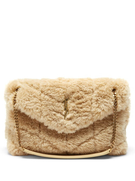 Saint Laurent - Loulou Small Quilted Shearling Shoulder Bag - Womens - Beige