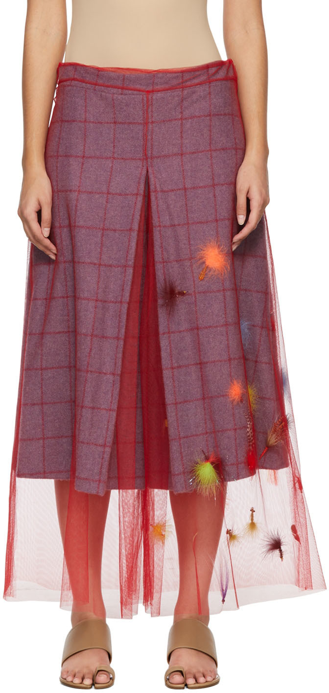 Maison Margiela Red & Blue Wool Midi Skirt