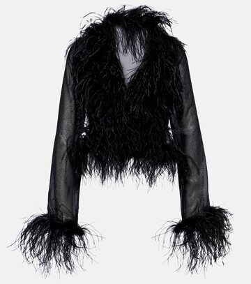 oseree oséree plumage feather-trimmed top in black