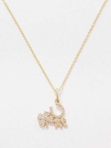 sydney evan - lucky charm diamond & 14kt gold necklace - womens - gold multi