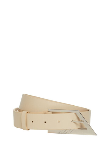 THE ATTICO 3cm Logo Leather Belt W/ Pendent Detail in sand