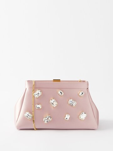 demellier - cannes crystal-embellished satin clutch bag - womens - pink