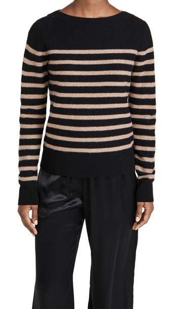 Vince Breton Striped Boat Neck Sweater in black
