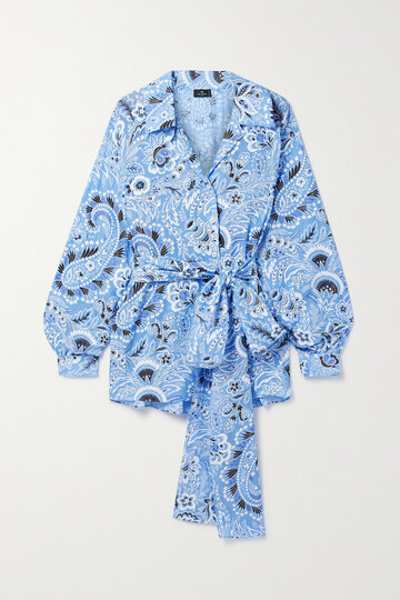 etro - belted paisley-print cotton and silk-blend shirt - blue