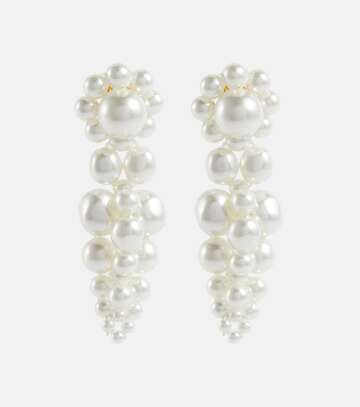simone rocha faux pearl drop earrings in white