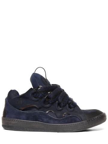 LANVIN 30mm Curb Leather & Mesh Sneakers in navy
