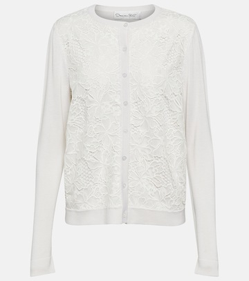 oscar de la renta chantilly lace silk-blend cardigan in white