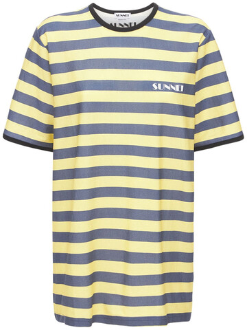 SUNNEI Striped Logo Cotton Jersey T-shirt in grey / yellow
