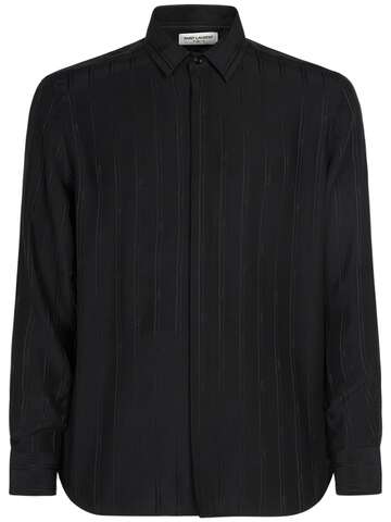 saint laurent cassandre striped silk shirt in black