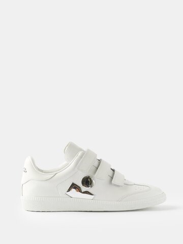 isabel marant - beth logo-appliqué leather trainers - womens - white silver