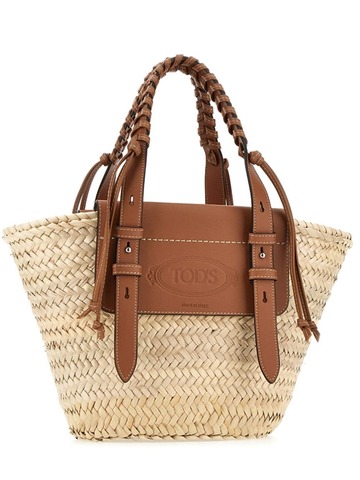 TOD'S Shopping Raffia & Leather Tote Bag
