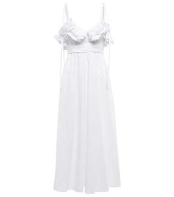 giambattista valli ruffle-trim cotton poplin midi dress in white