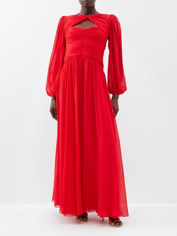 giambattista valli - cutout ruched silk-georgette gown - womens - red