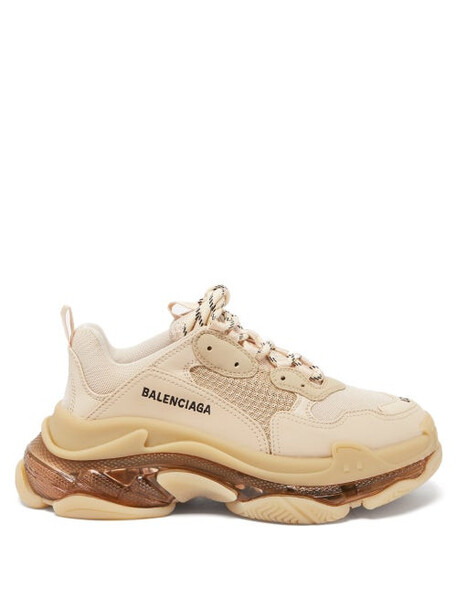 Balenciaga - Triple S Faux-leather And Mesh Trainers - Womens - Nude