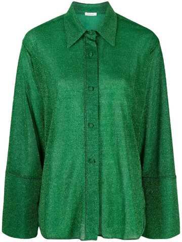 oséree metallic-threading bell-sleeve shirt - green