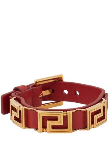 VERSACE Greek Motif Leather Bracelet in gold / red