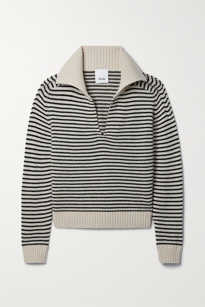 Allude - Striped Wool And Cashmere-blend Sweater - Black
