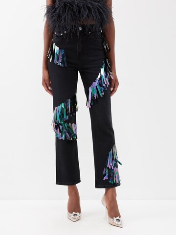 germanier - paillette-embellished upcycled-denim jeans - womens - black
