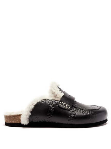 JW Anderson - Shearling-lined Leather Backless Loafers - Womens - Black