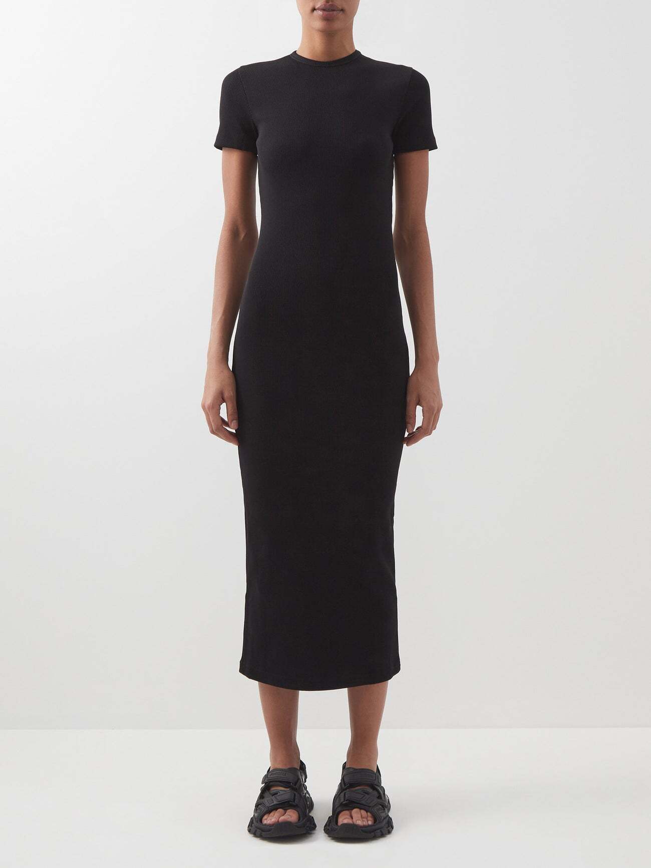 Balenciaga - Short-sleeved Jersey T-shirt Dress - Womens - Black
