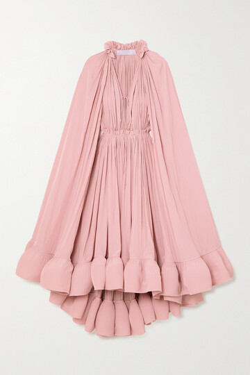 lanvin - cape-effect tie-detailed ruffled crepe dress - pink