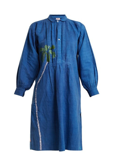 Kilometre Paris - Fisher Island Embroidered Linen Shirtdress - Womens - Blue Multi