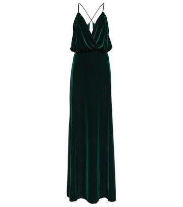Monique Lhuillier Draped plunge-neck velvet gown in green