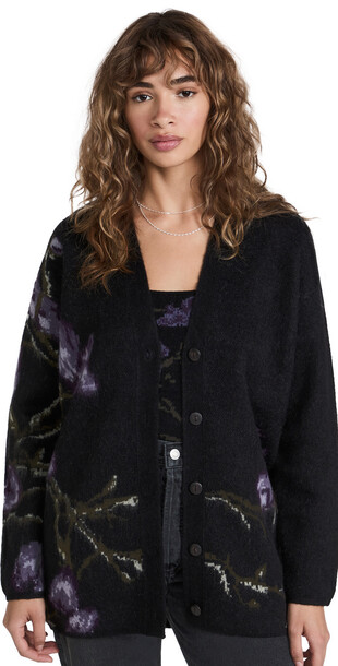 Vince Orchid Jacquard Cardigan in black