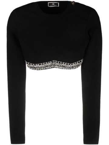 elisabetta franchi rhinestone-embellished cropped blouse - black