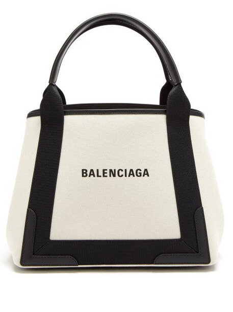 Balenciaga - Cabas S Logo-print Leather-trim Canvas Bag - Womens - Black Cream