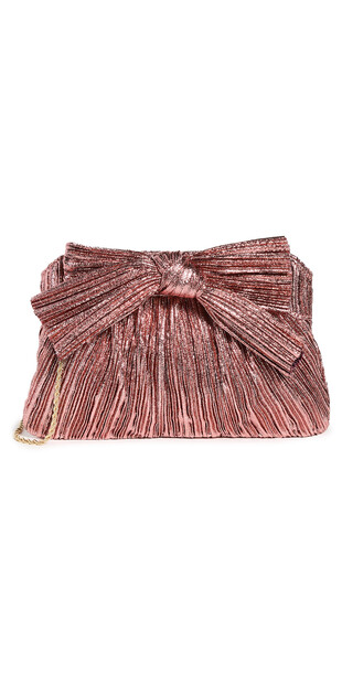 Loeffler Randall Rayne Pleated Frame Clutch with Bow in metallic / rose