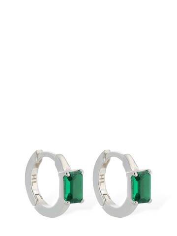 HATTON LABS Emerald Cut Hoop Earrings in green / silver