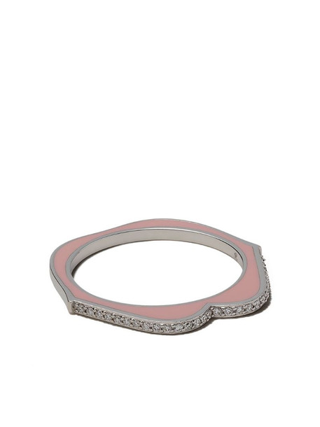 Raphaele Canot 18kt white gold OMG enamel and diamond ring in pink