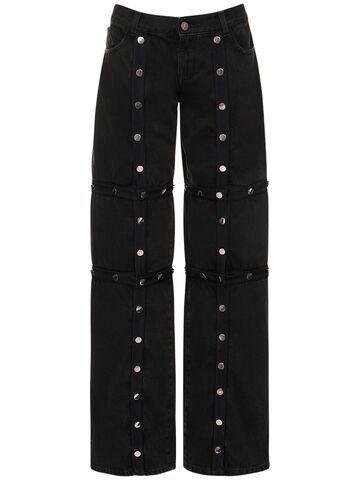 the attico denim cutout jeans w/ snap buttons in black