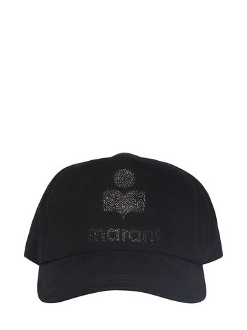 isabel marant tyron embellished logo cotton cap in black