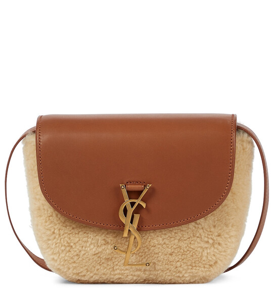 Saint Laurent Kaia shearling and leather shoulder bag in brown