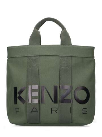 KENZO PARIS Small Logo Cotton Canvas Tote Bag in khaki