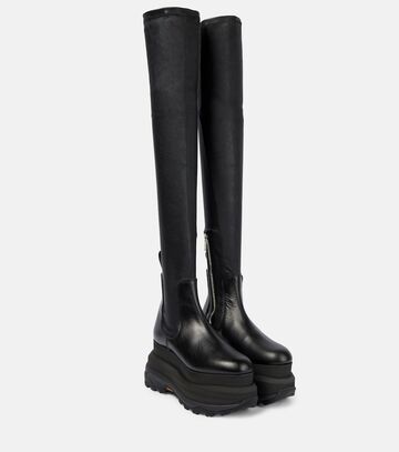 sacai stretch leather over-the-knee boots in black