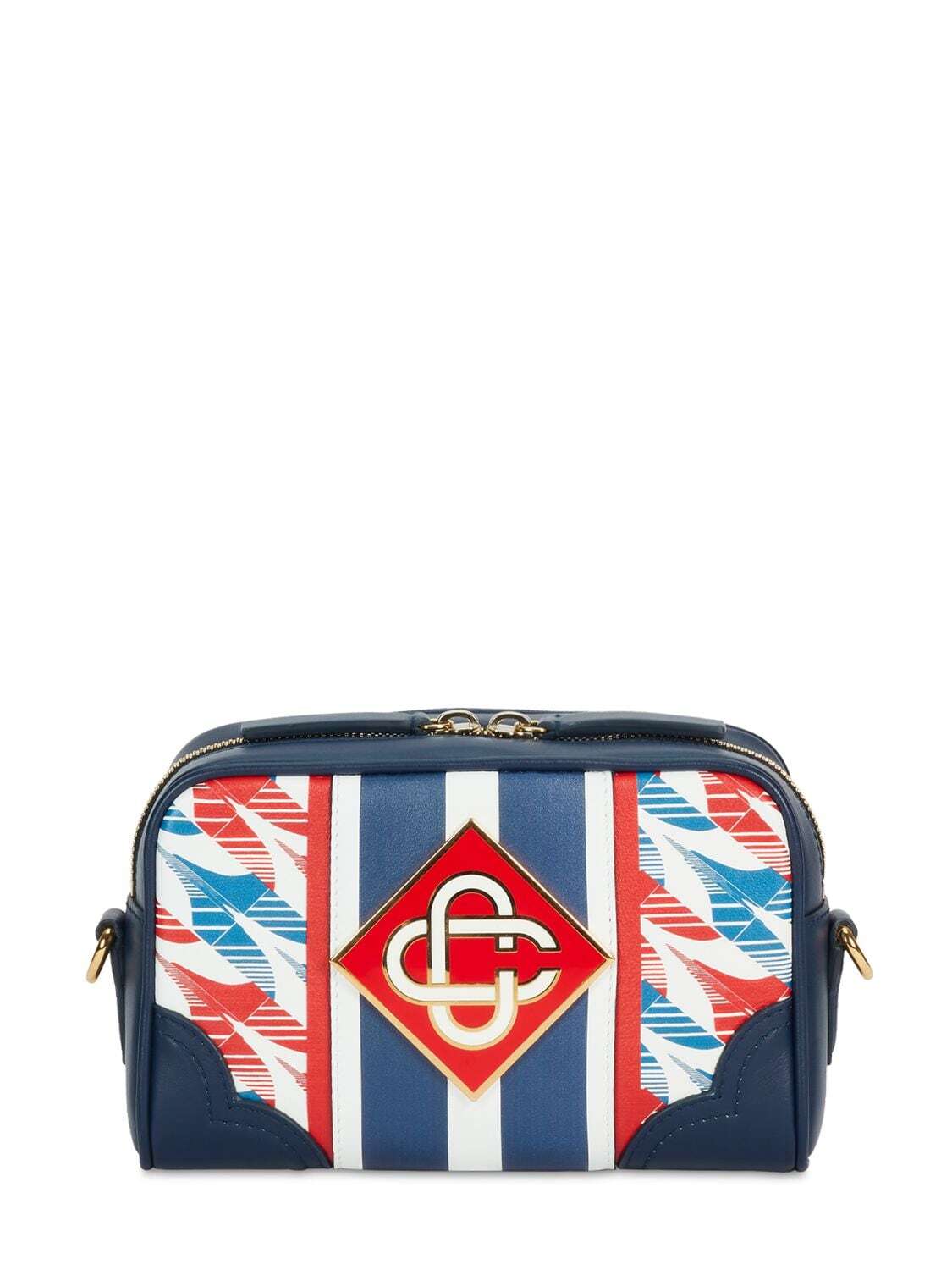 CASABLANCA Logo Printed Leather Camera Bag in blue / red / white