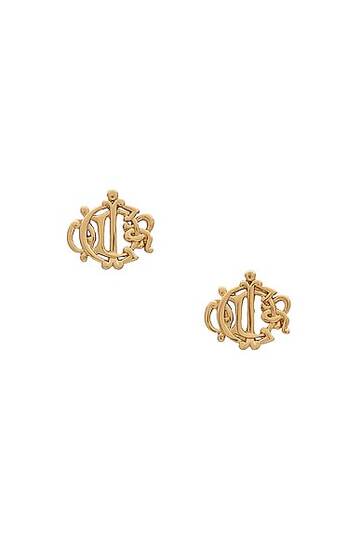dior emblem logo earrings in metallic gold