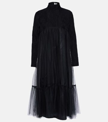 noir kei ninomiya wool-blend and tulle maxi dress in black
