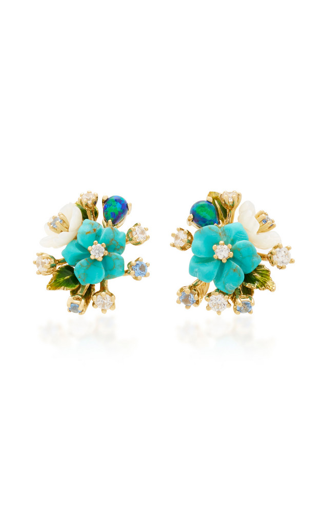 Anabela Chan 18K Gold Vermeil, Diamond and Turquoise Bouquet Earrings in blue