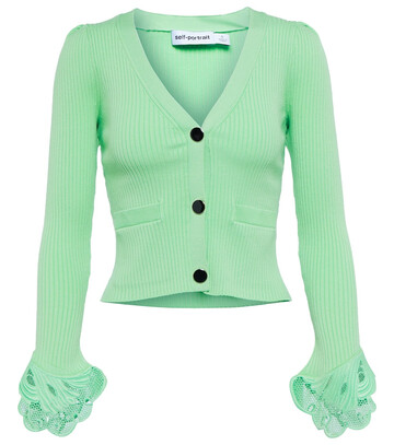 Self-Portrait Lace-trimmed cardigan in green