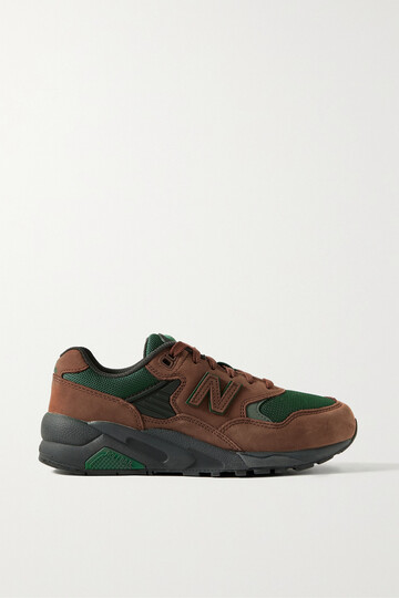 new balance - mt580 rubber-trimmed mesh and nubuck sneakers - brown