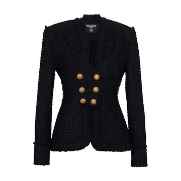 balmain collarless tweed jacket in black