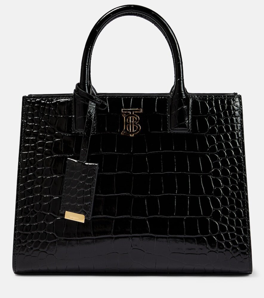Burberry Frances Mini croc-effect leather tote bag in black