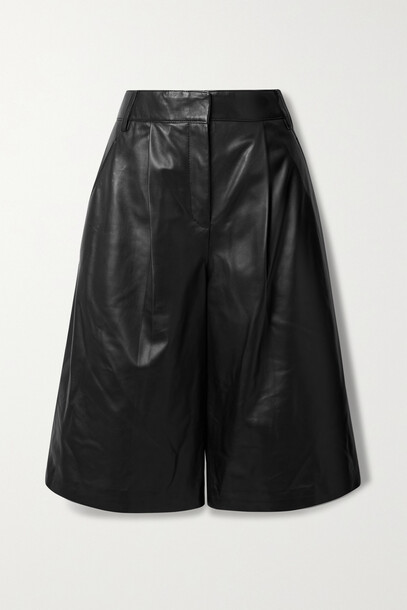 Tibi - + Net Sustain Pleated Leather Shorts - Black