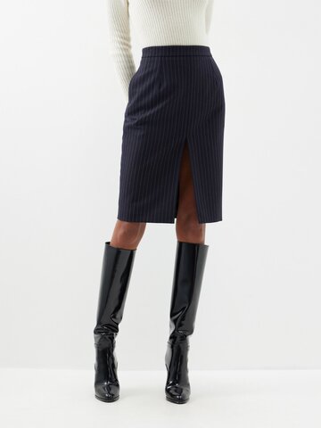 saint laurent - pinstripe-wool pencil skirt - womens - navy stripe