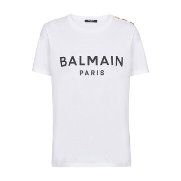 printed cotton t-shirt with balmain logo in white