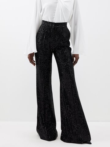 elie saab - high-rise sequinned-velvet flared trousers - womens - black